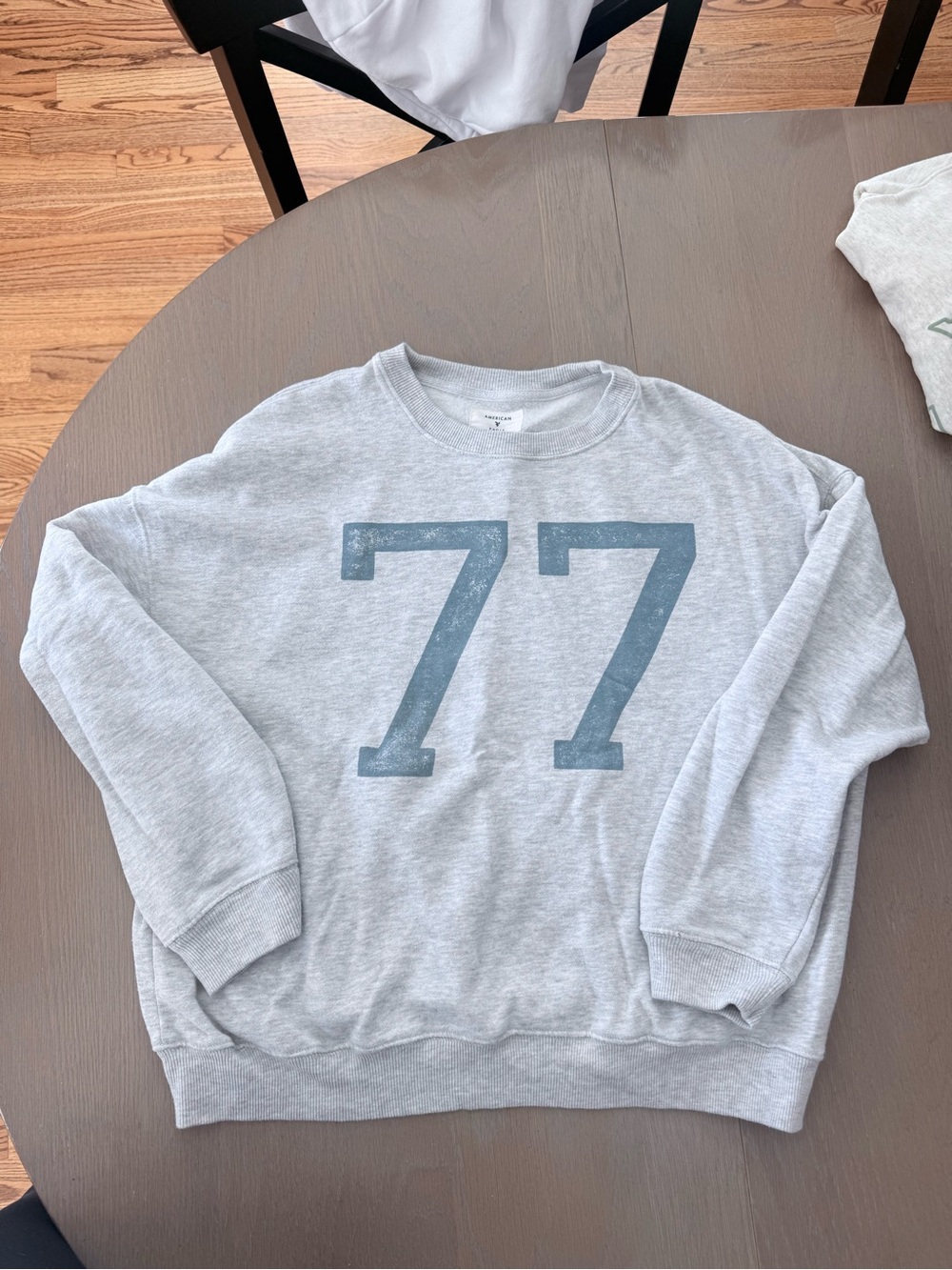 American Eagle Outfitters Gray Sweatshirt with Blue '77' Graphic